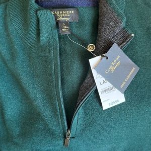 Men’s 100% Cashmere Green Club Room Luxury Quarter Zip Sweater • Size L